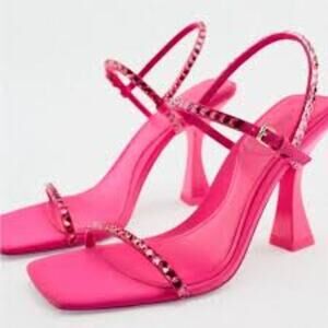 NWT Zara‎ Womens Fuchsia Pink Rhinestone Strappy High Heel Sandals Size 10